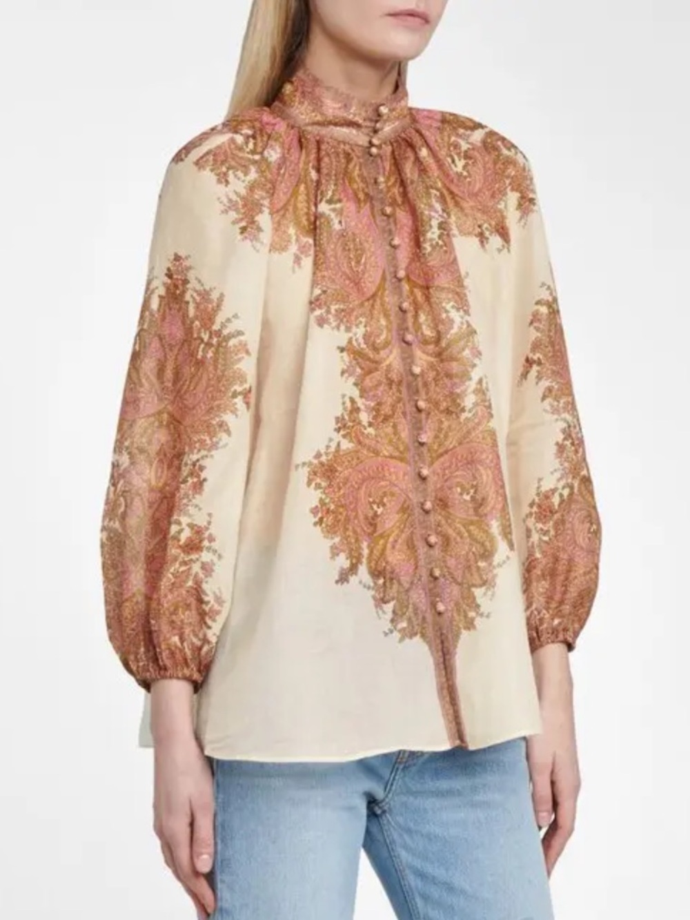 Zimmermann Brighton Blouse - Cream with Pink and Brown Paisley design